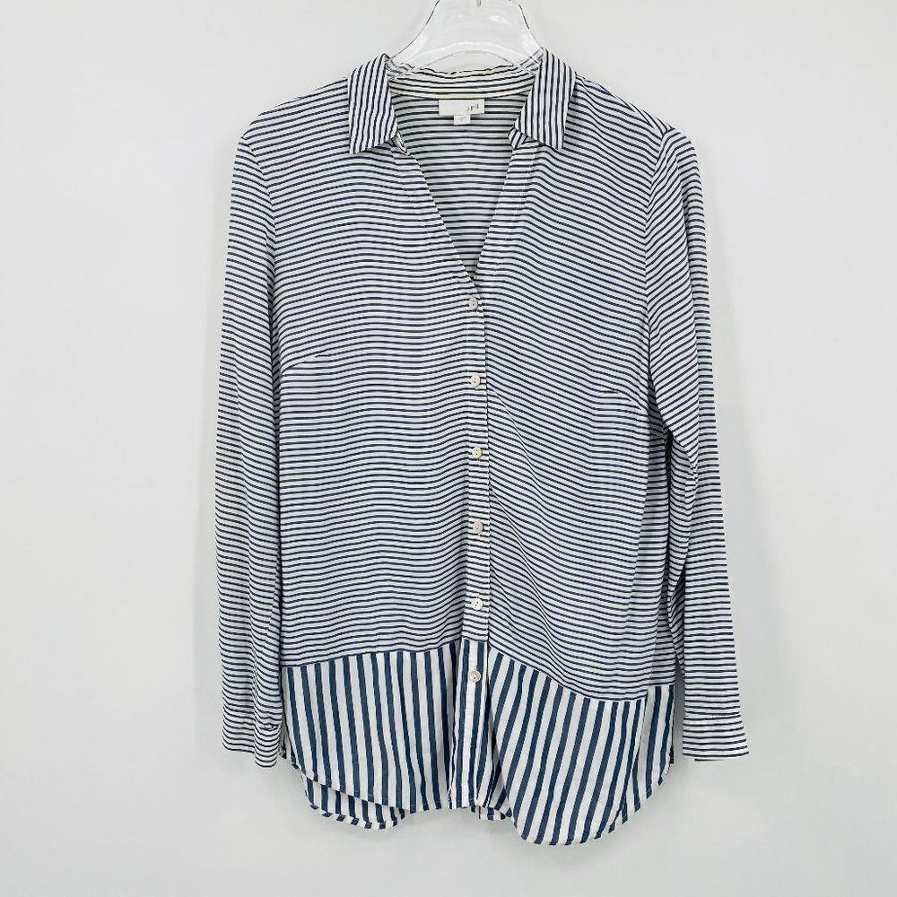 J. Jill Size Small Blue & White Striped Button Up Long Sleeve Blouse Top